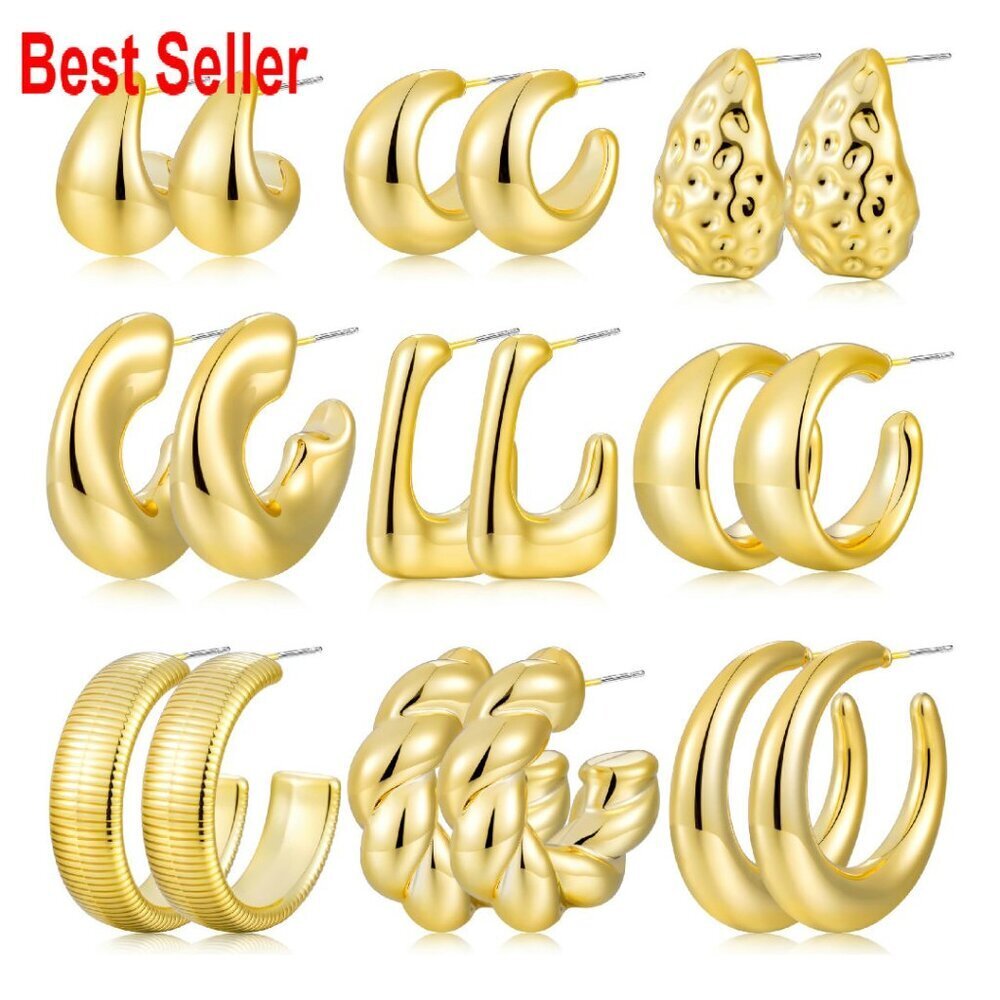 Chunky Gold Hoop Earrings Set Trendy Y2K Stackable Lightweight Statement Jewelry